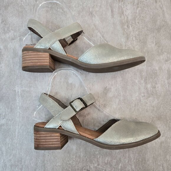 Toms Jaclyn Maryjane Pumps Leather Silver Dressy Low Block Heel Comfort Shoe 6.5 - Picture 5 of 13